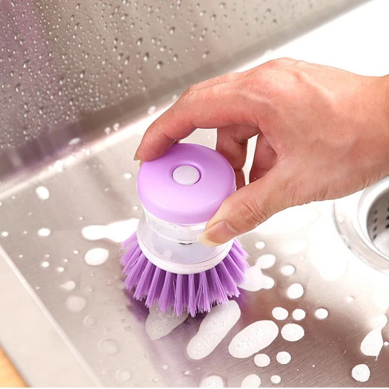 Kitchen Cleaning Brush Pot Dish Brush with Washing Up Liquid Soap Dispenser  2 In 1 Long Handle Cleaing Brush Dishwashing Brush