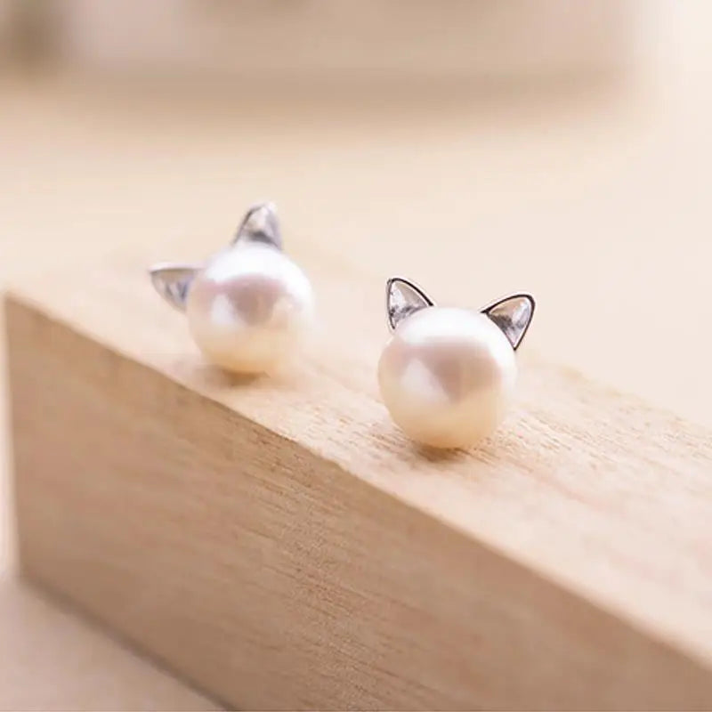 Fashion Earings Jewelry Silver Color Small Pearl Cat Stud Earrings for Women Girls Summer Daisy Flower Earring Pendientes
